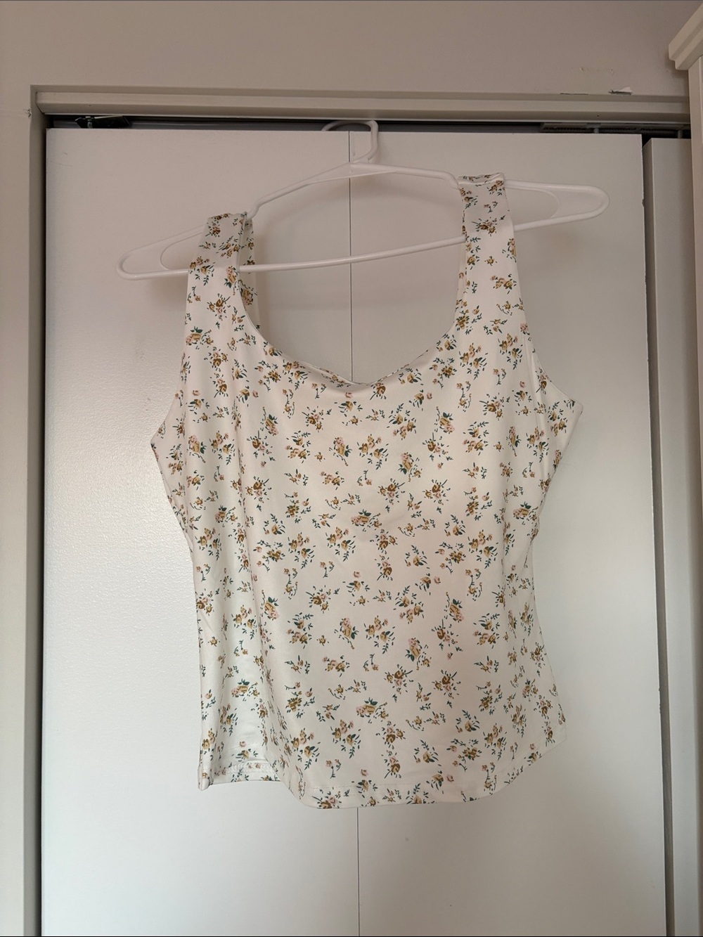 SHEIN White Floral Camisole with Yellow and Green Print